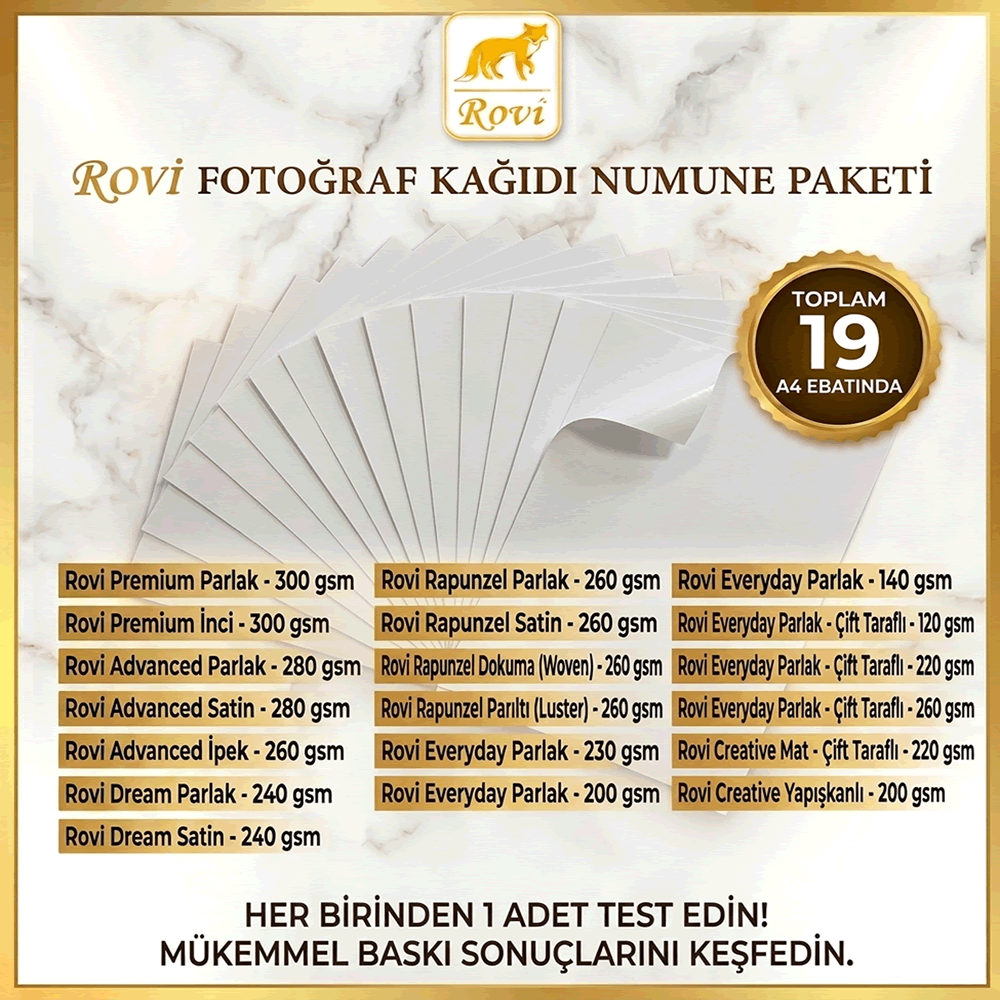 19 Çeşit Fotoğraf Kağıdı Numune Paketi